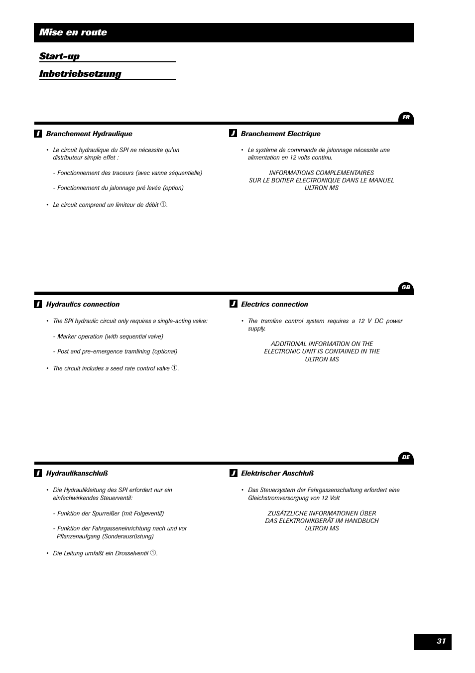 Mise en route start-up inbetriebsetzung | Sulky Reguline SPI User Manual | Page 33 / 111