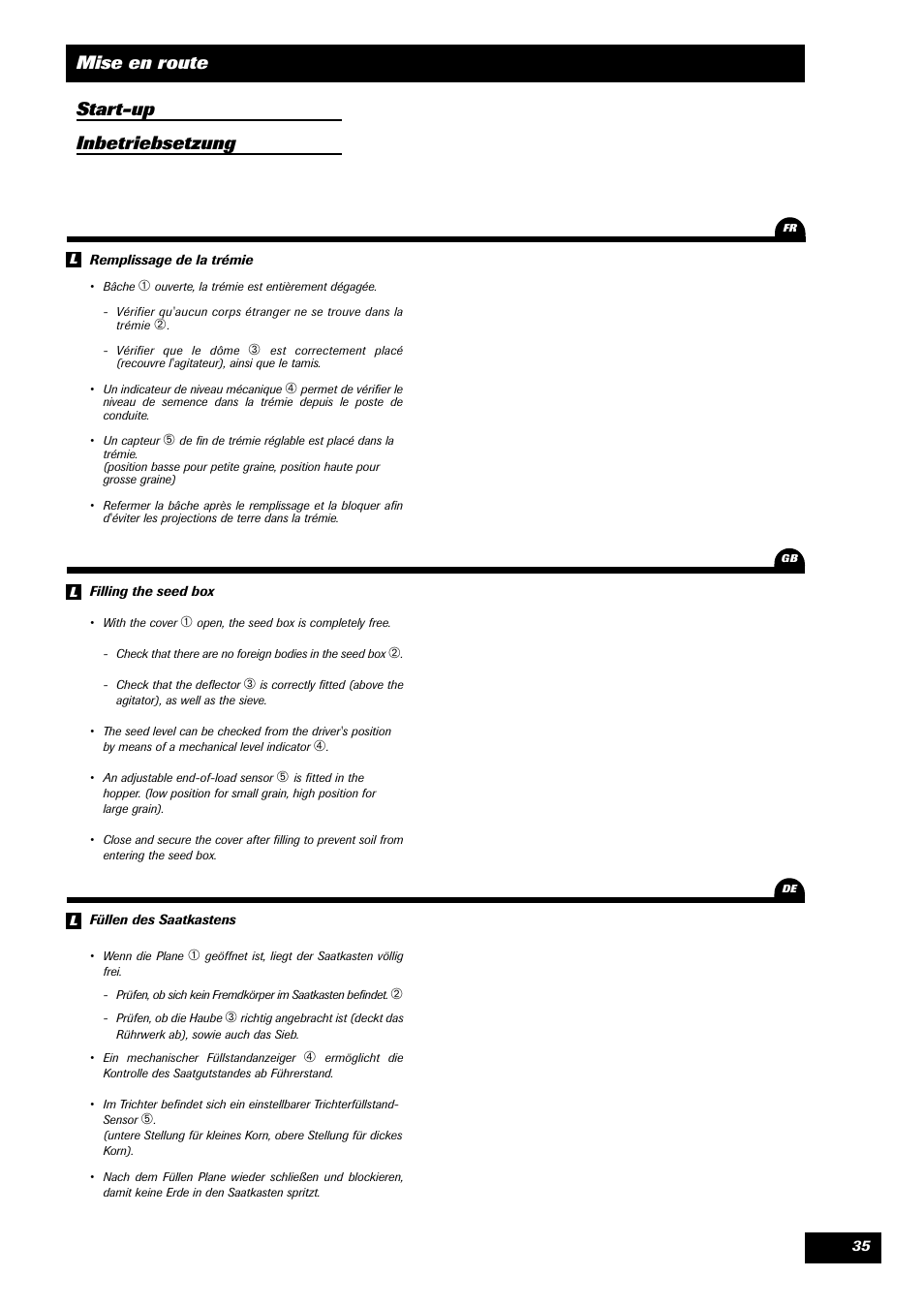 Mise en route start-up inbetriebsetzung | Sulky Reguline SPI User Manual | Page 37 / 111