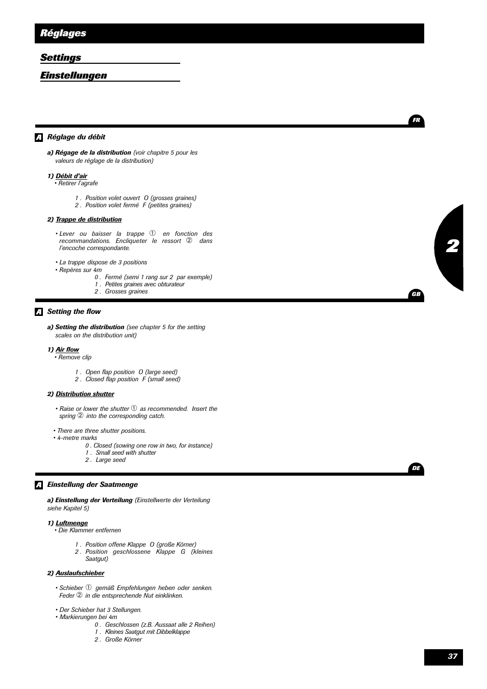 Réglages settings einstellungen | Sulky Reguline SPI User Manual | Page 39 / 111