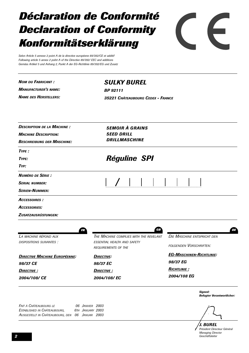 Réguline spi, Sulky burel | Sulky Reguline SPI User Manual | Page 4 / 111