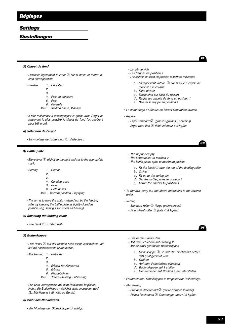 Réglages settings einstellungen | Sulky Reguline SPI User Manual | Page 41 / 111
