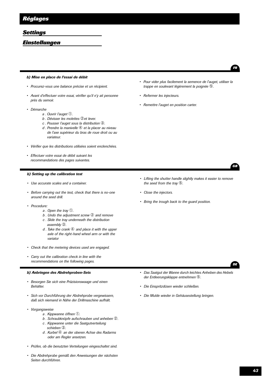 Réglages settings einstellungen | Sulky Reguline SPI User Manual | Page 45 / 111