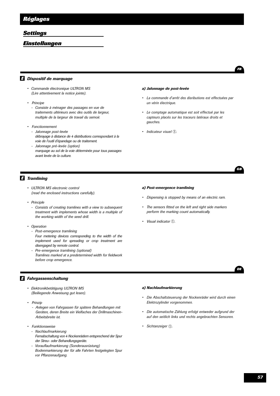 Réglages settings einstellungen | Sulky Reguline SPI User Manual | Page 59 / 111