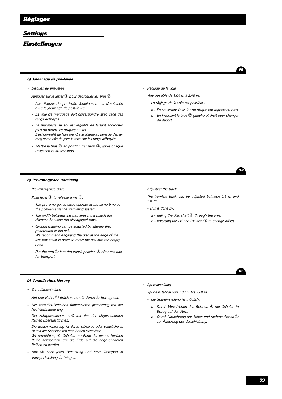 Réglages settings einstellungen | Sulky Reguline SPI User Manual | Page 61 / 111