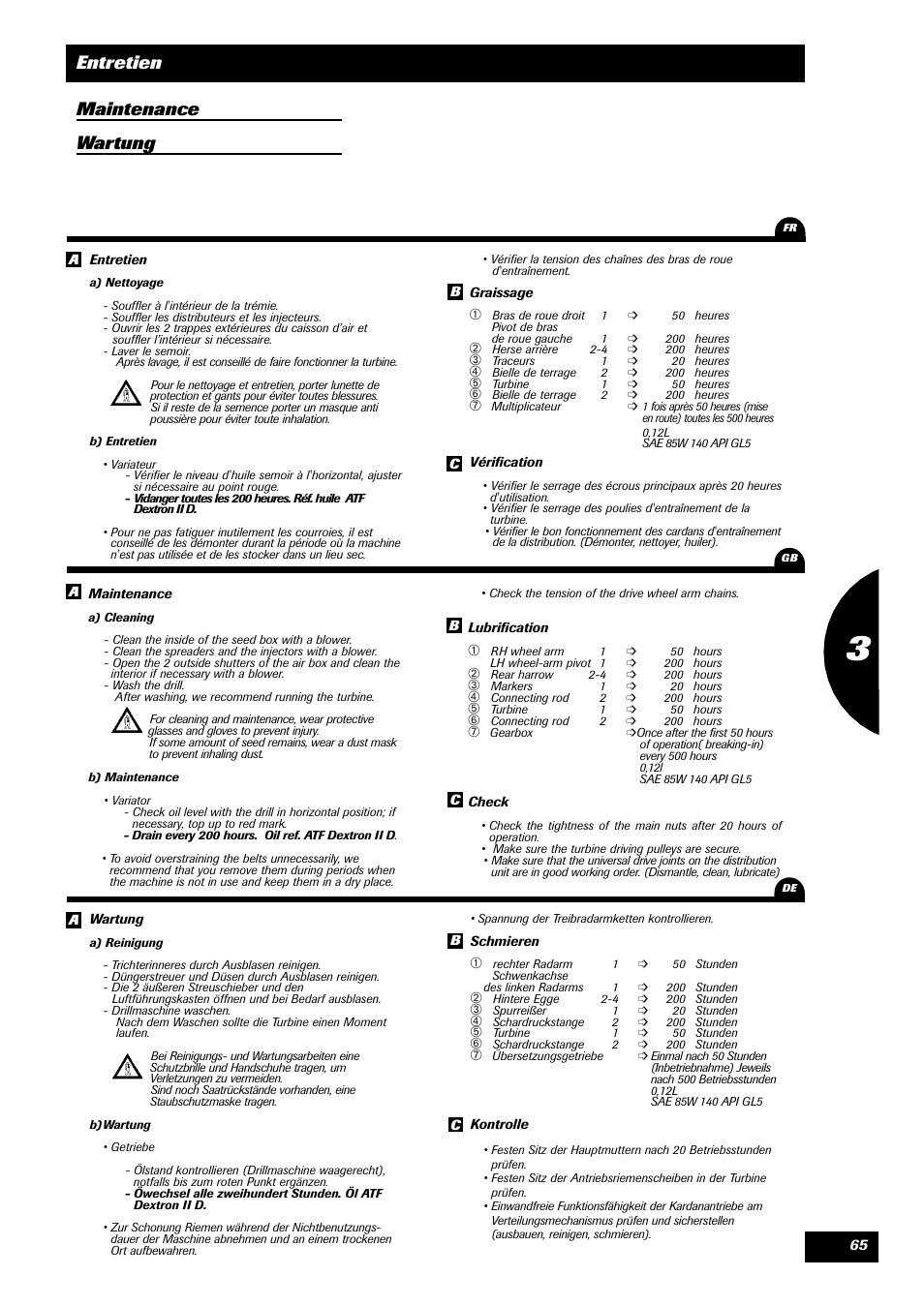 Entretien maintenance wartung | Sulky Reguline SPI User Manual | Page 67 / 111