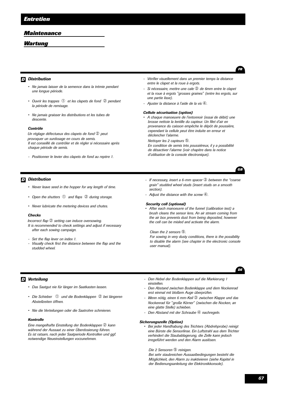 Entretien maintenance wartung | Sulky Reguline SPI User Manual | Page 69 / 111