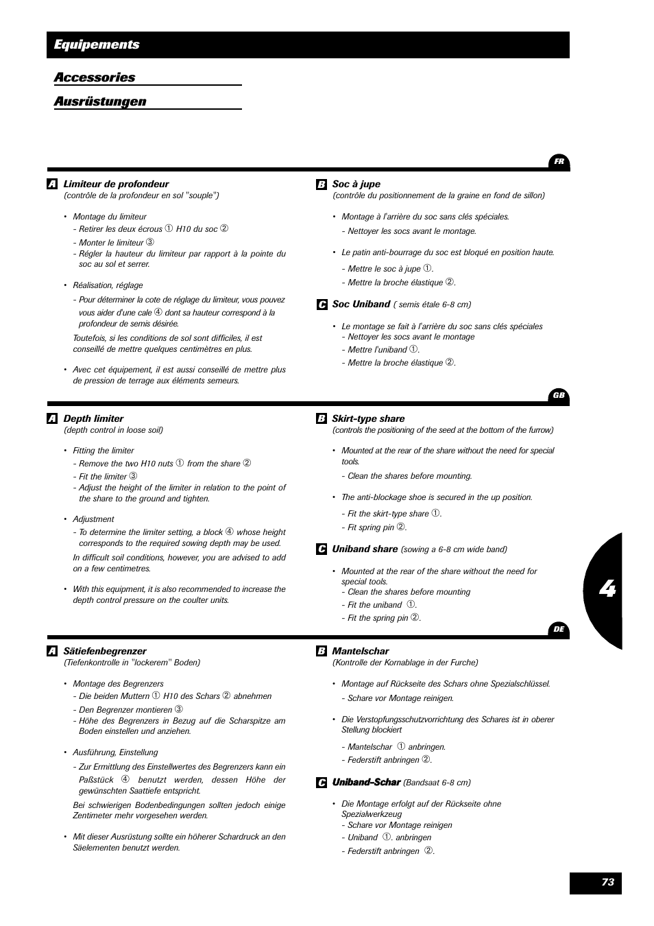 Equipements accessories ausrüstungen | Sulky Reguline SPI User Manual | Page 75 / 111