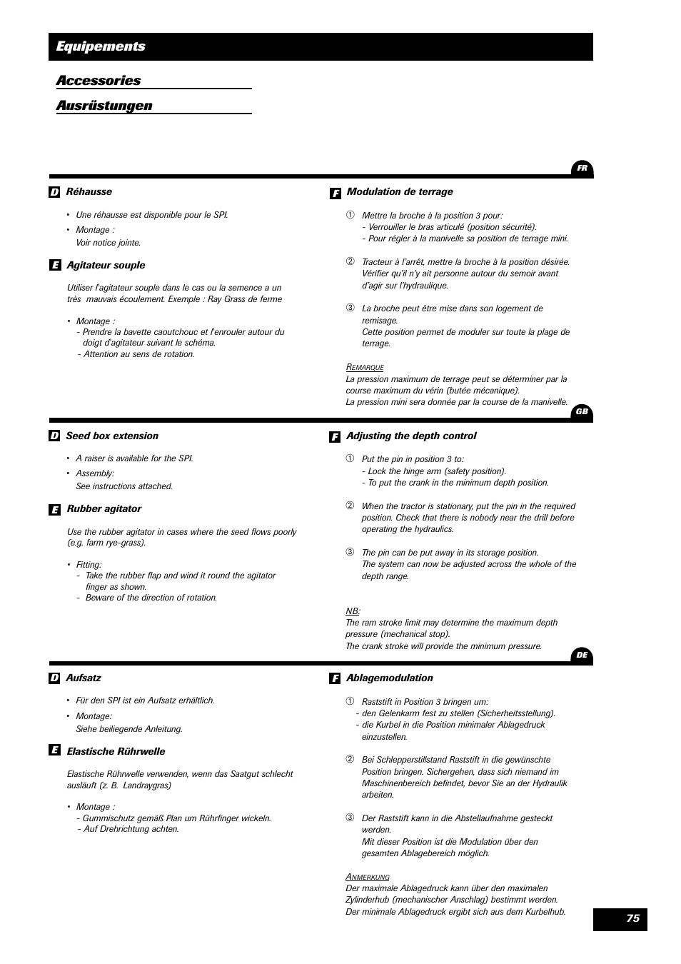 Equipements accessories ausrüstungen | Sulky Reguline SPI User Manual | Page 77 / 111