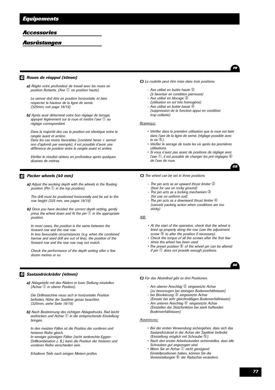 Equipements accessories ausrüstungen | Sulky Reguline SPI User Manual | Page 79 / 111