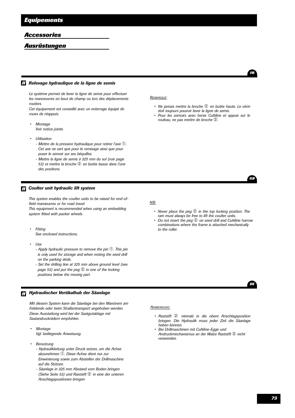 Equipements accessories ausrüstungen | Sulky Reguline SPI User Manual | Page 81 / 111