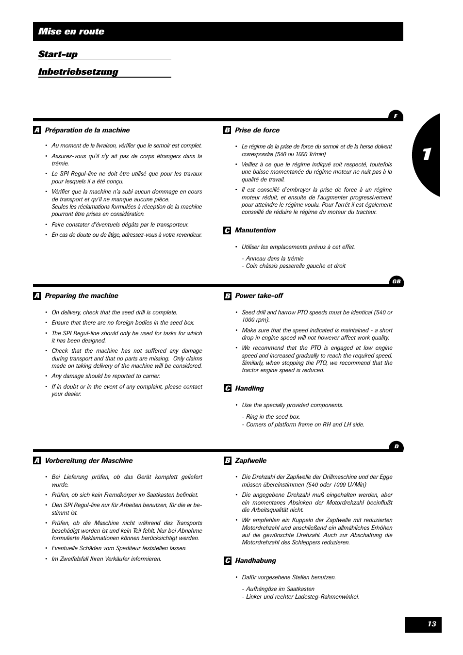 Mise en route start-up inbetriebsetzung | Sulky SPI Regul-line User Manual | Page 15 / 94