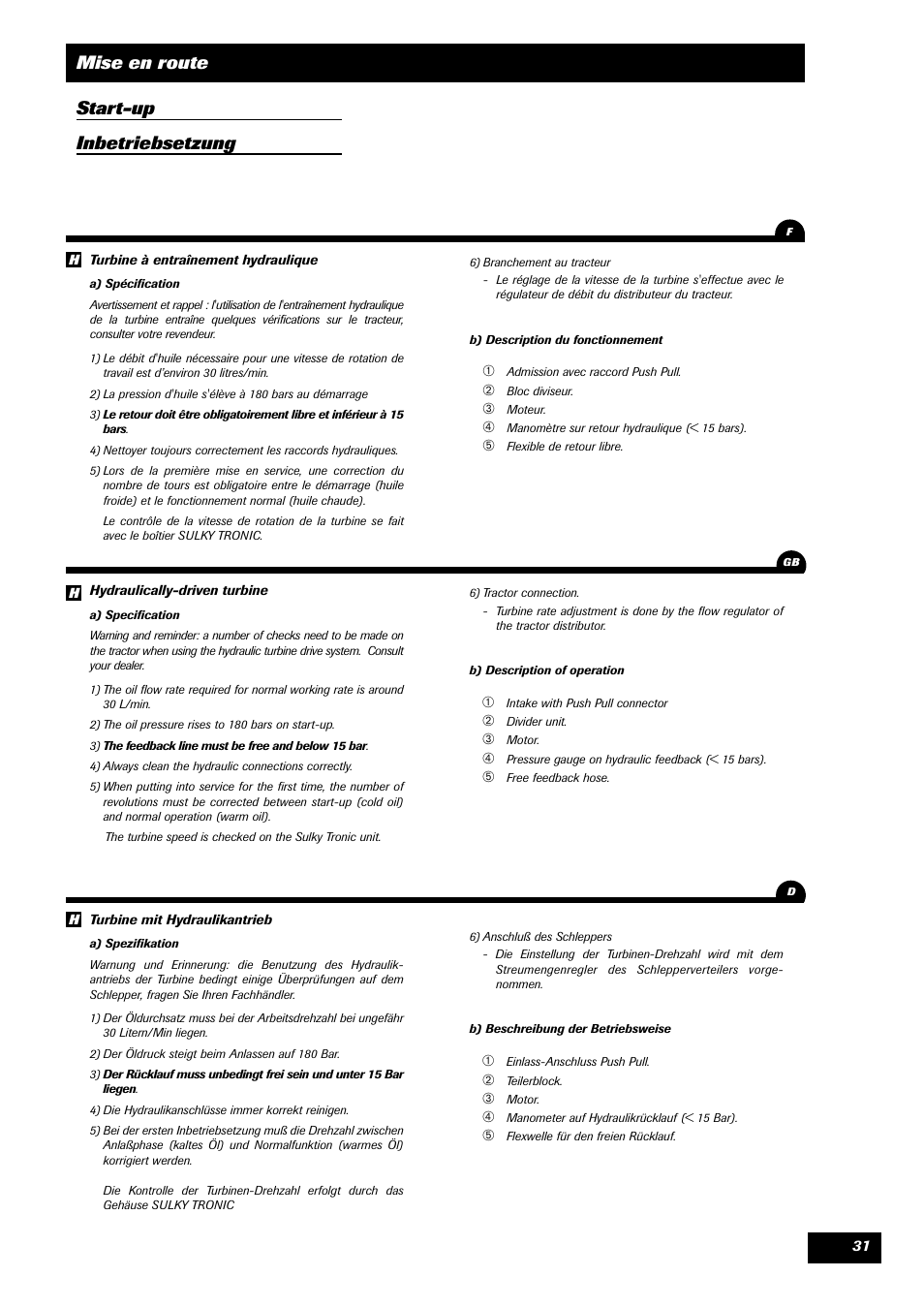 Mise en route start-up inbetriebsetzung | Sulky SPI Regul-line User Manual | Page 33 / 94