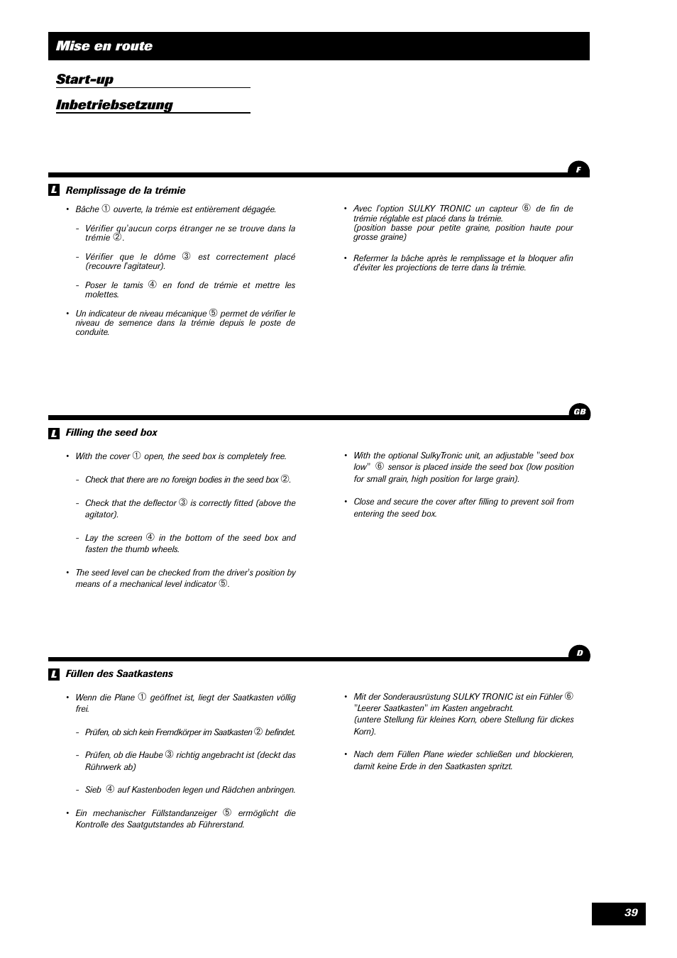 Mise en route start-up inbetriebsetzung | Sulky SPI Regul-line User Manual | Page 41 / 94