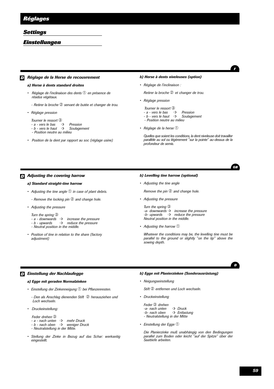 Réglages settings einstellungen | Sulky SPI Regul-line User Manual | Page 61 / 94