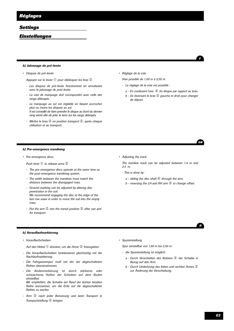 Réglages settings einstellungen | Sulky SPI Regul-line User Manual | Page 65 / 94