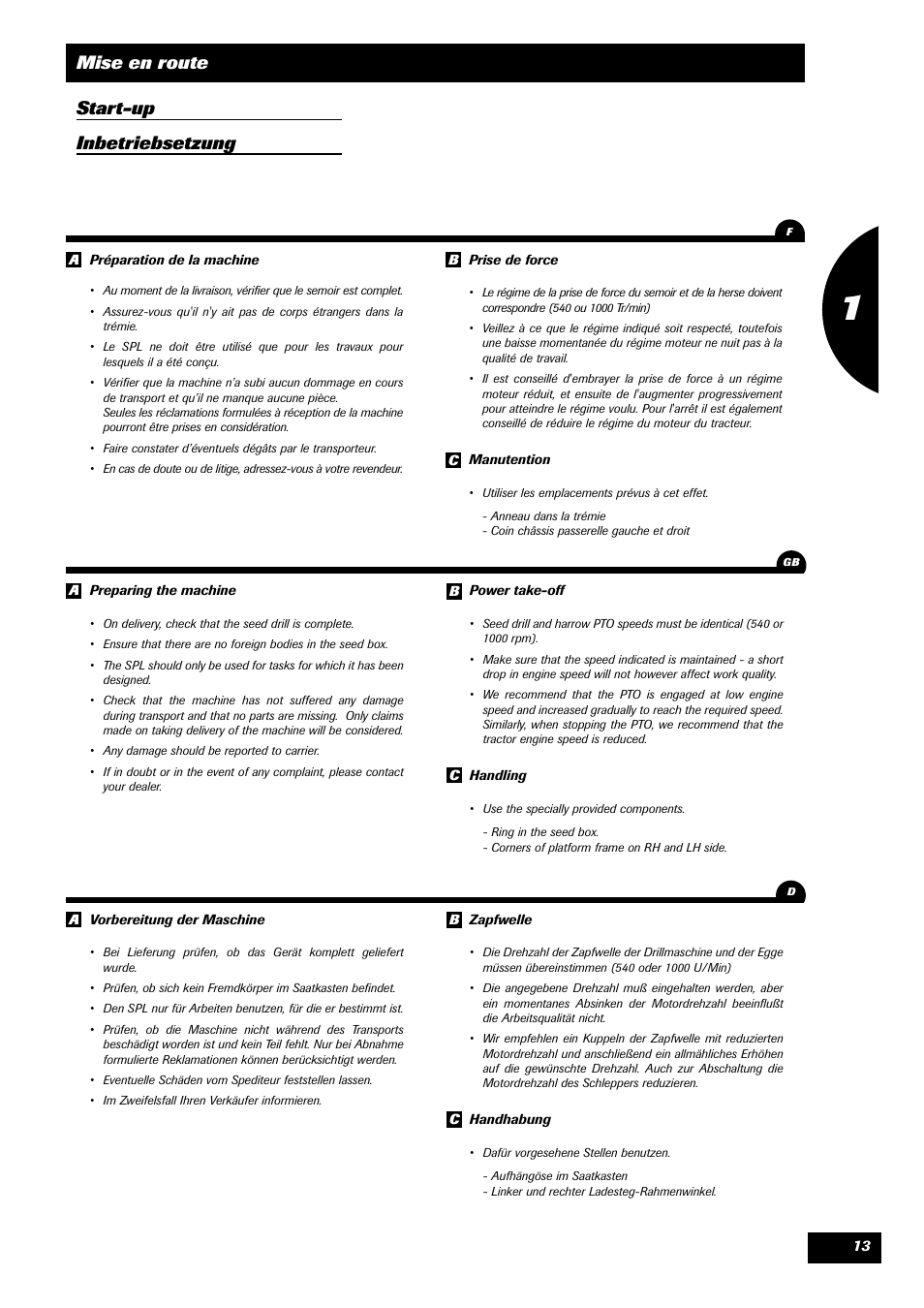 Mise en route start-up inbetriebsetzung | Sulky SPL User Manual | Page 15 / 98
