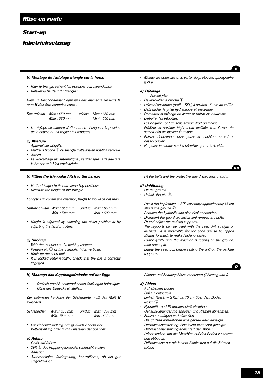 Mise en route start-up inbetriebsetzung | Sulky SPL User Manual | Page 21 / 98