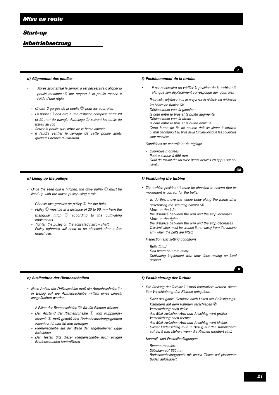 Mise en route start-up inbetriebsetzung | Sulky SPL User Manual | Page 23 / 98