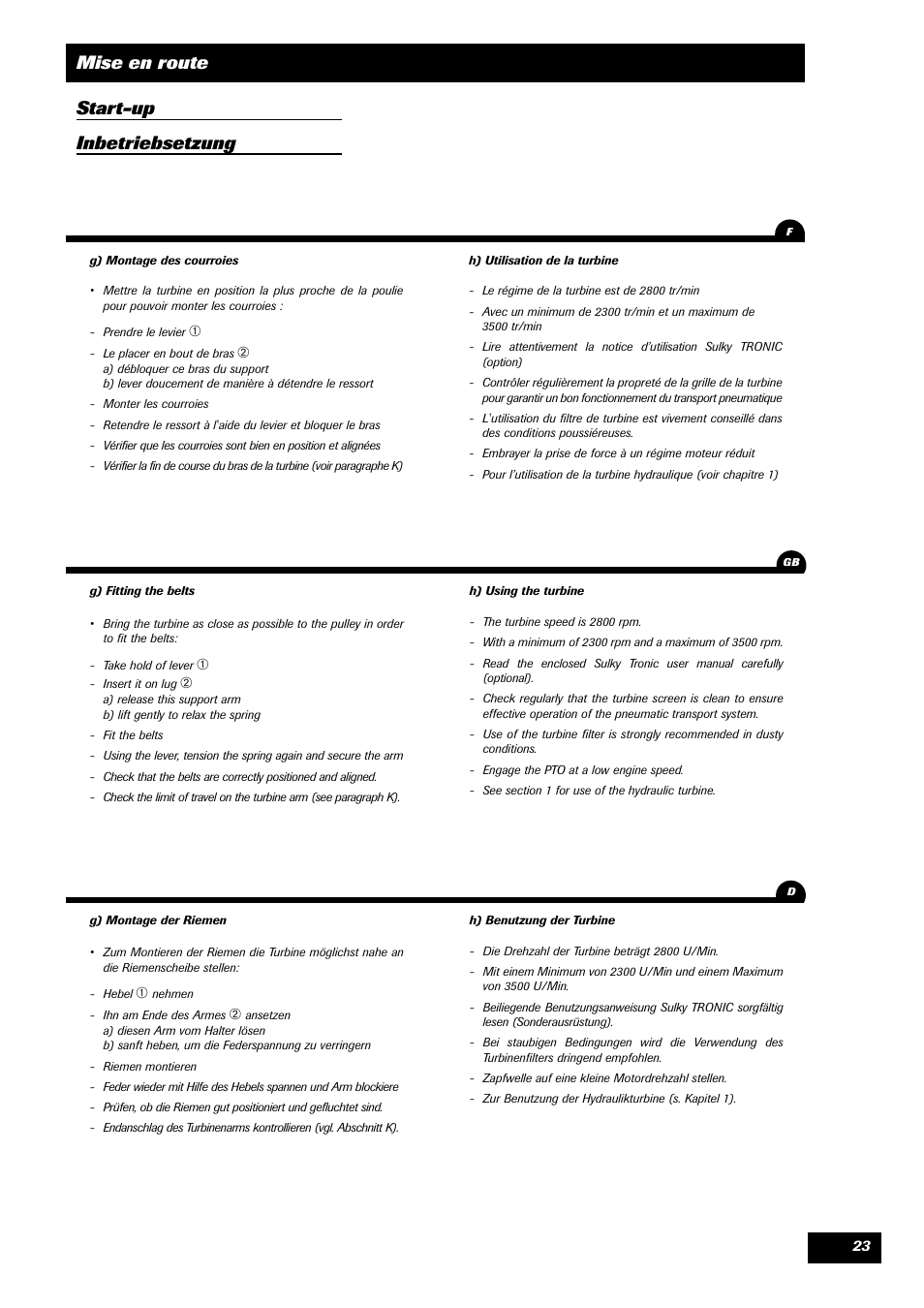 Mise en route start-up inbetriebsetzung | Sulky SPL User Manual | Page 25 / 98