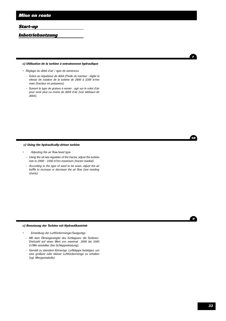 Mise en route start-up inbetriebsetzung | Sulky SPL User Manual | Page 35 / 98