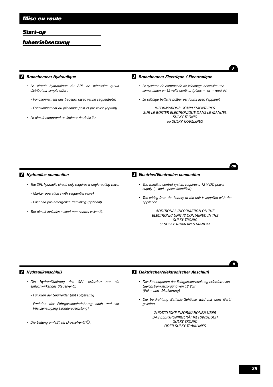 Mise en route start-up inbetriebsetzung | Sulky SPL User Manual | Page 37 / 98