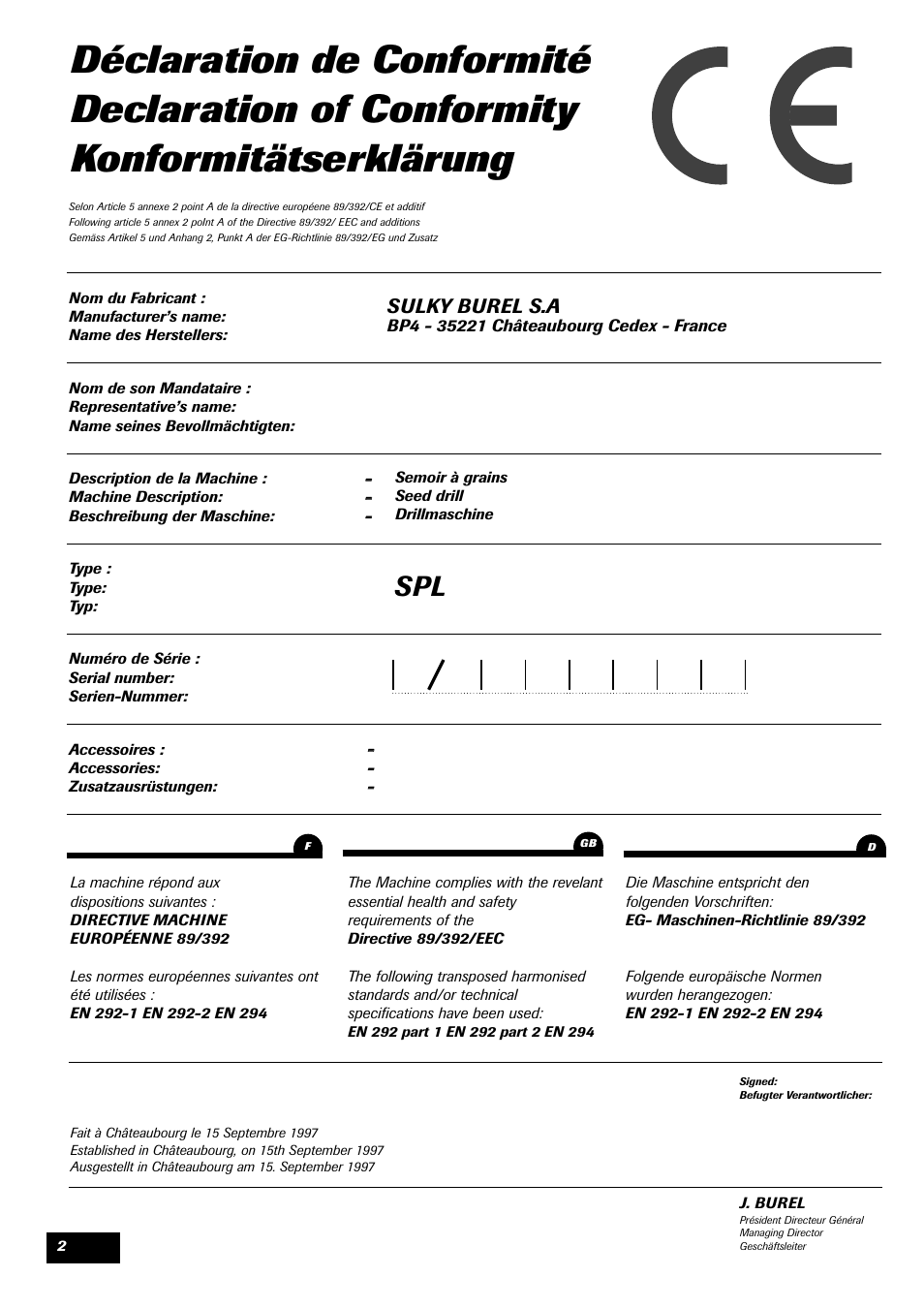 Sulky burel s.a | Sulky SPL User Manual | Page 4 / 98