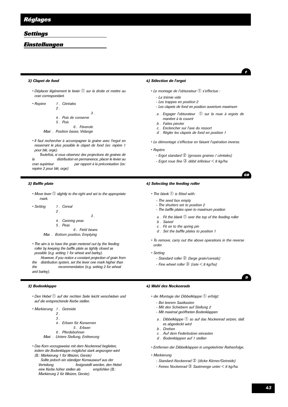 Réglages settings einstellungen | Sulky SPL User Manual | Page 45 / 98