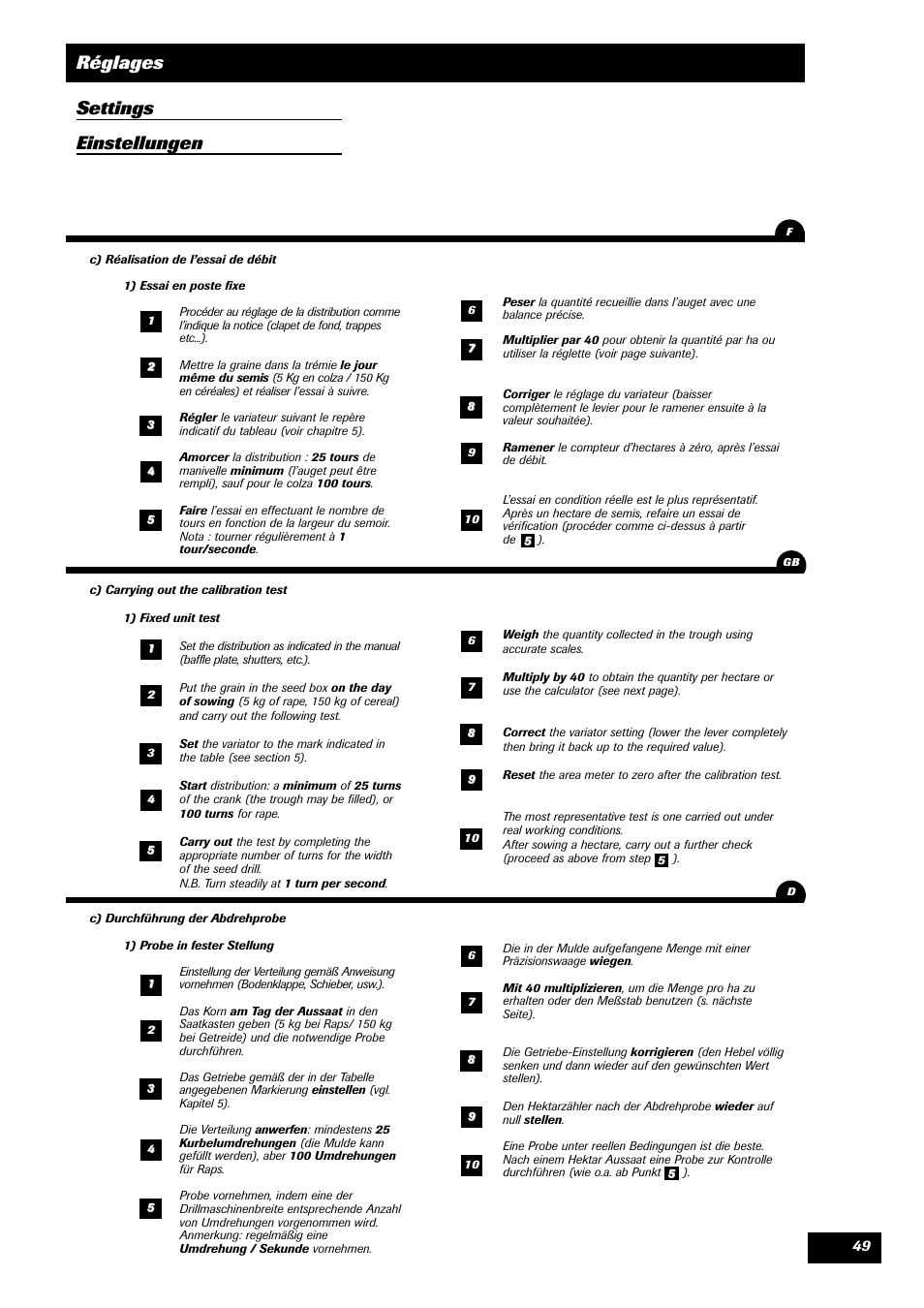 Réglages settings einstellungen | Sulky SPL User Manual | Page 51 / 98