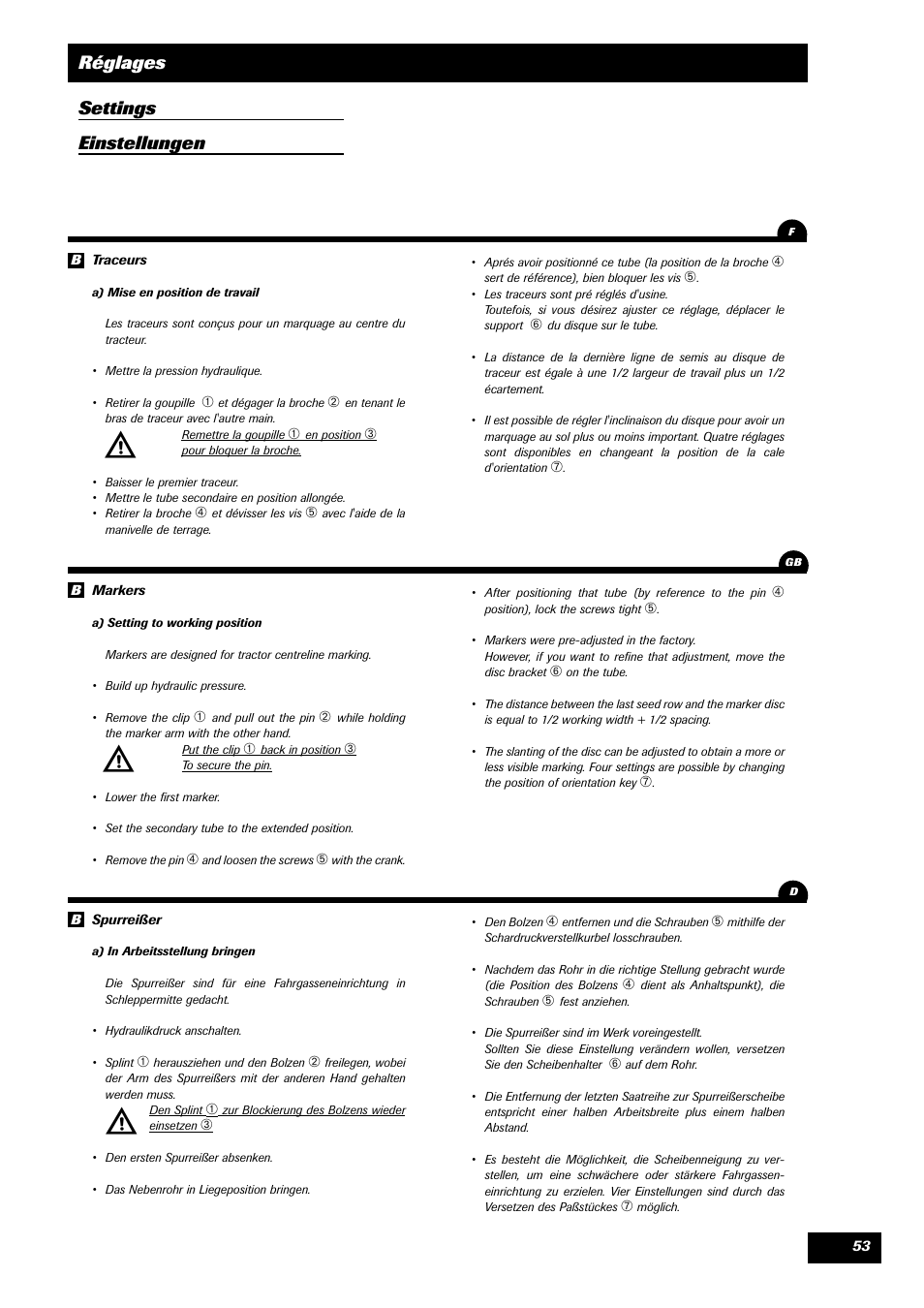 Réglages settings einstellungen | Sulky SPL User Manual | Page 55 / 98