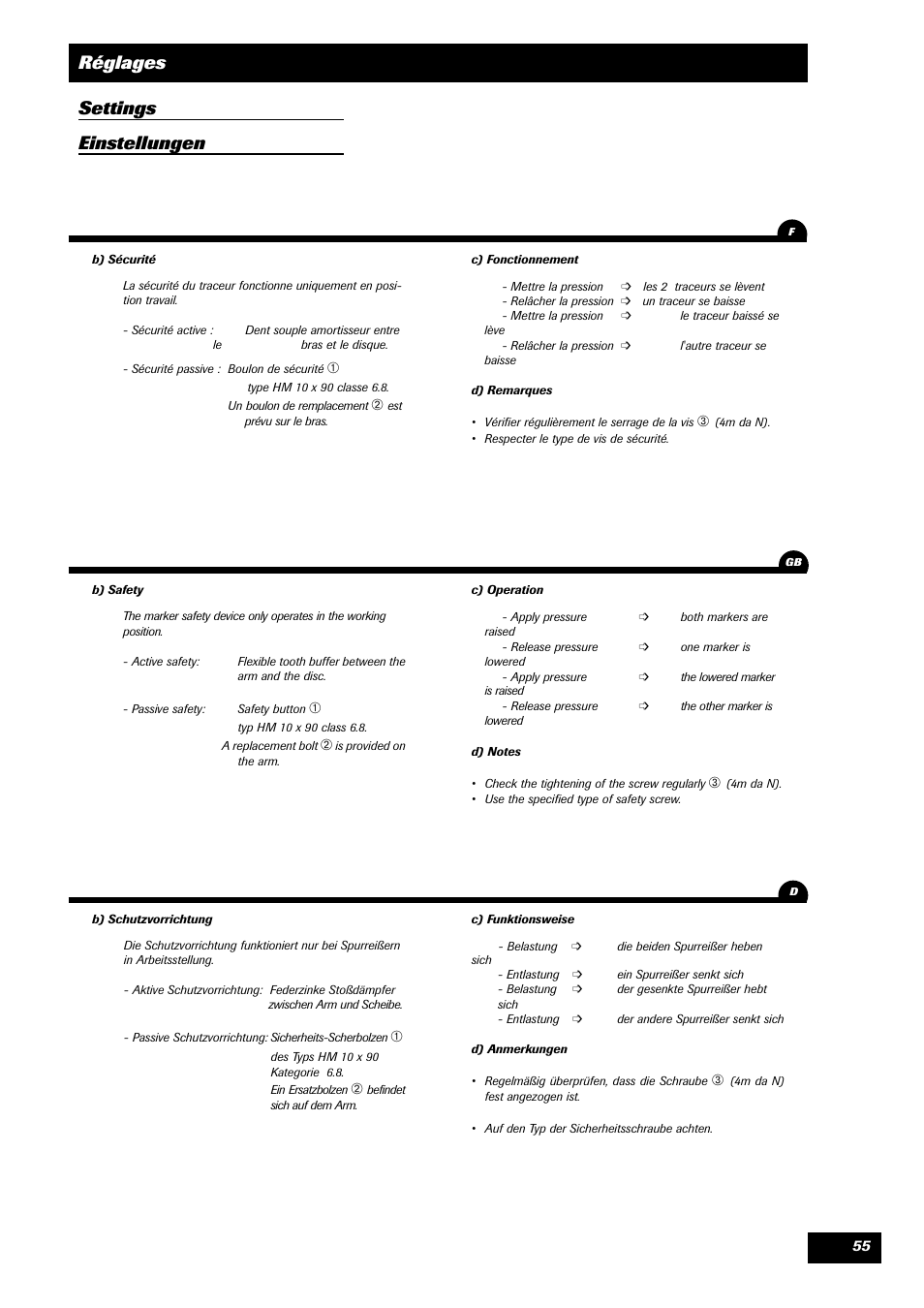 Réglages settings einstellungen | Sulky SPL User Manual | Page 57 / 98