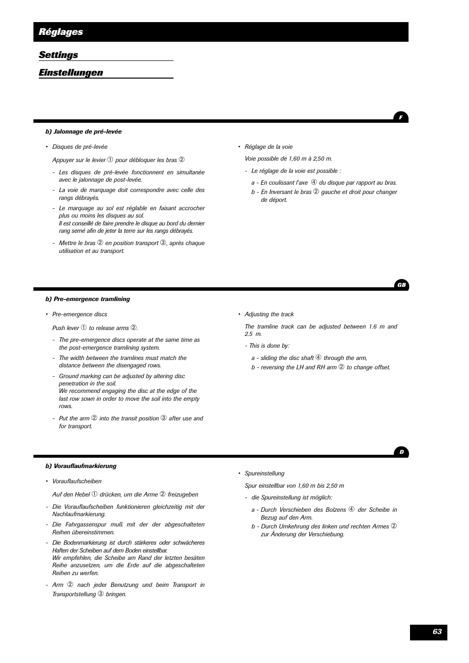 Réglages settings einstellungen | Sulky SPL User Manual | Page 65 / 98