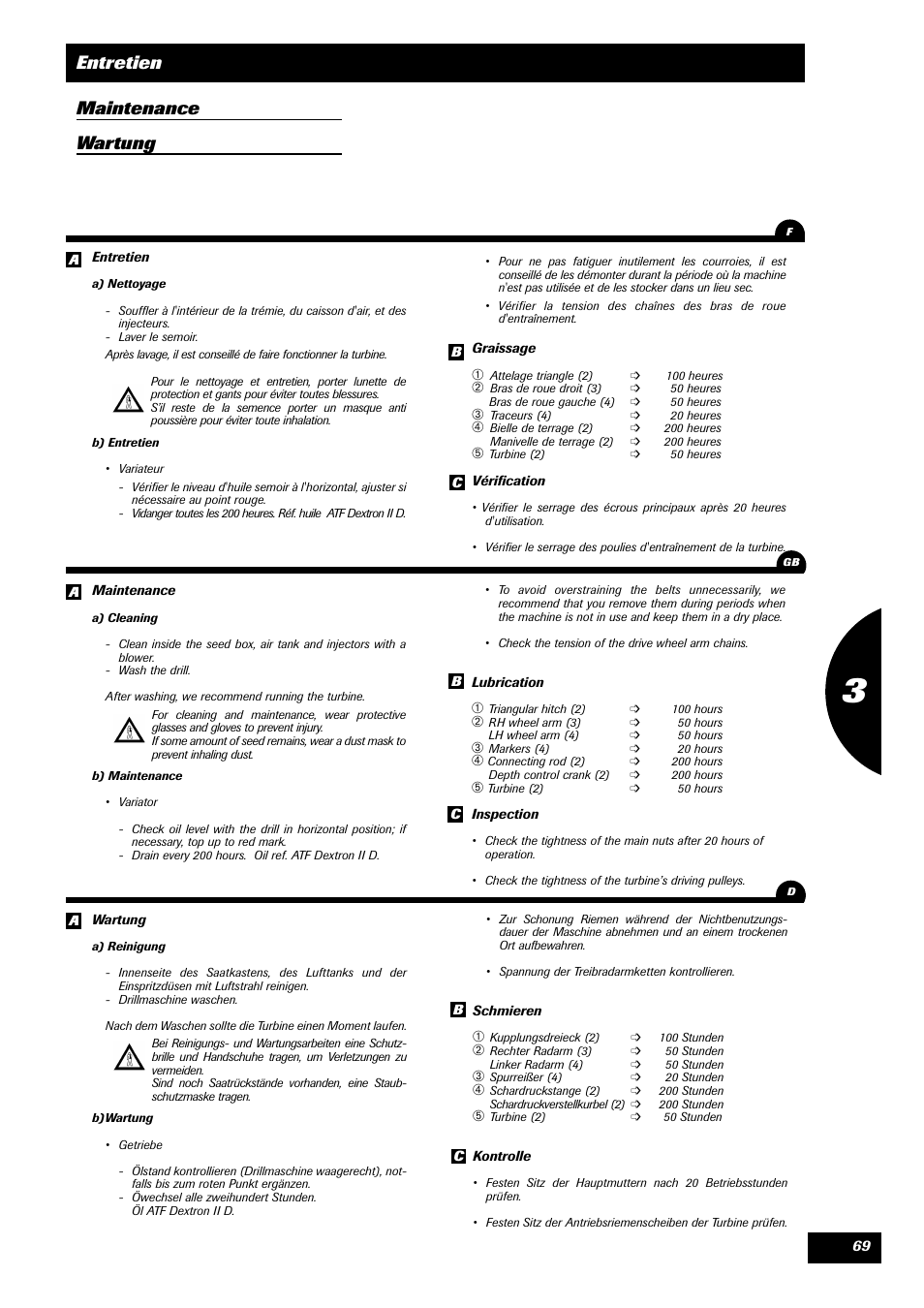 Entretien maintenance wartung | Sulky SPL User Manual | Page 71 / 98