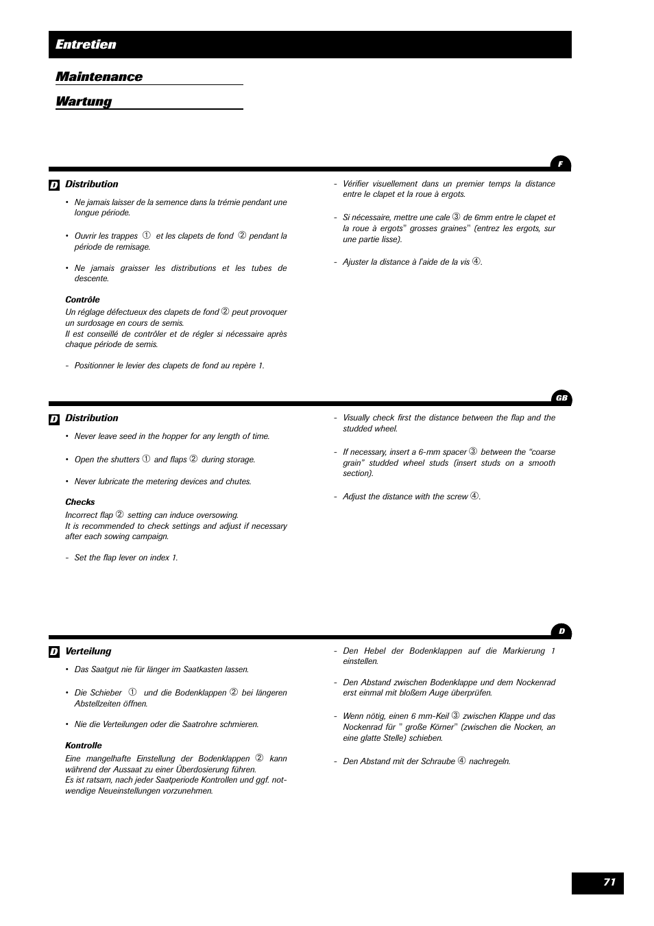 Entretien maintenance wartung | Sulky SPL User Manual | Page 73 / 98