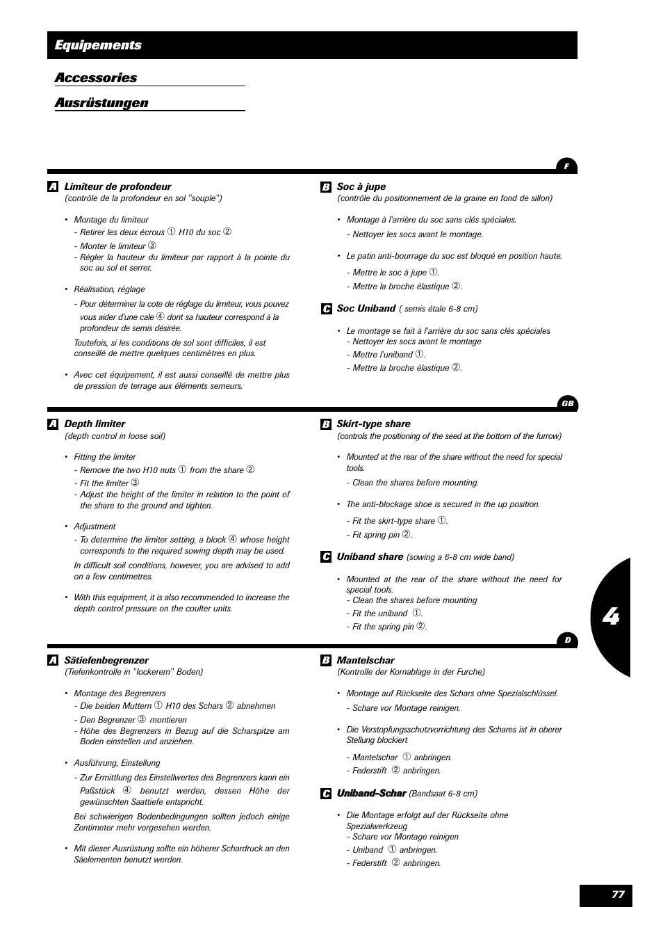 Equipements accessories ausrüstungen | Sulky SPL User Manual | Page 79 / 98