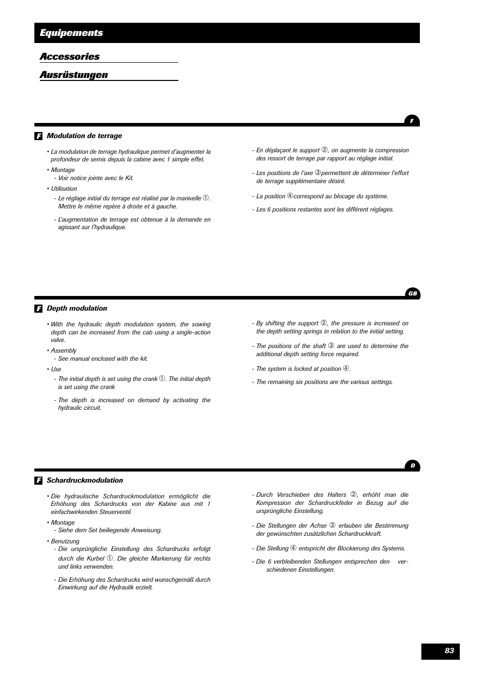 Equipements accessories ausrüstungen | Sulky SPL User Manual | Page 85 / 98