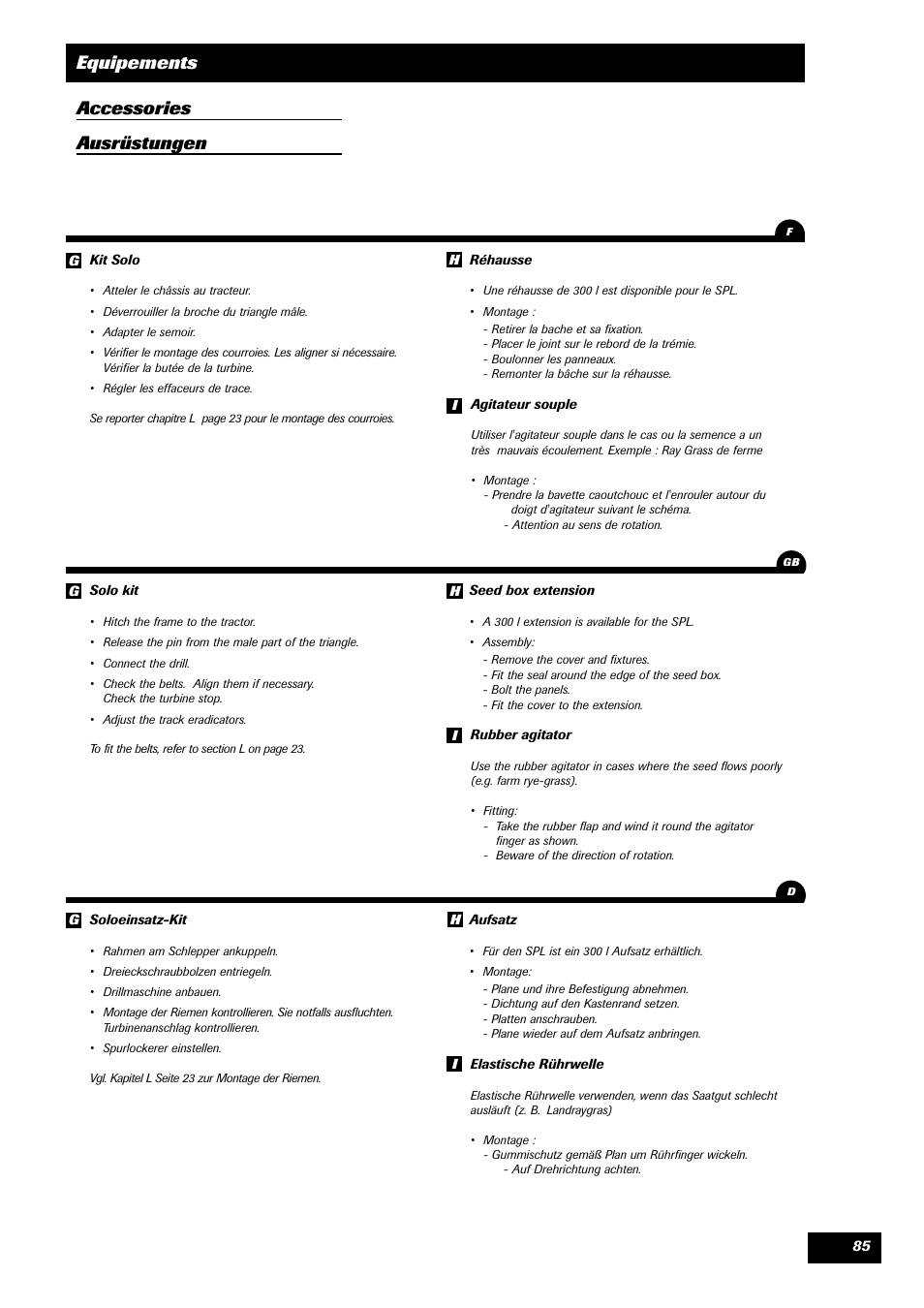 Equipements accessories ausrüstungen | Sulky SPL User Manual | Page 87 / 98