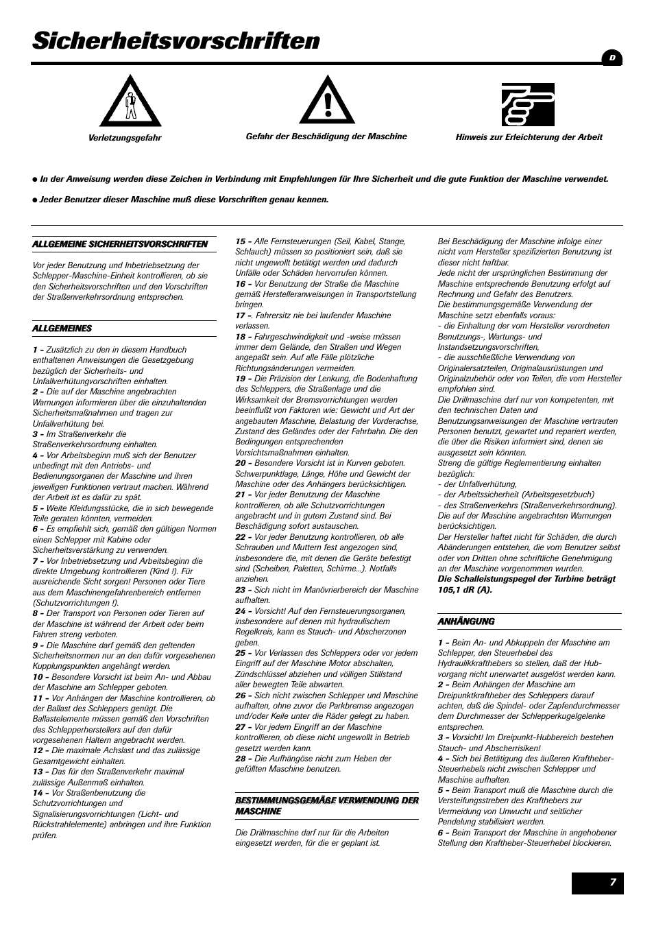 Sicherheitsvorschriften | Sulky SPL User Manual | Page 9 / 98