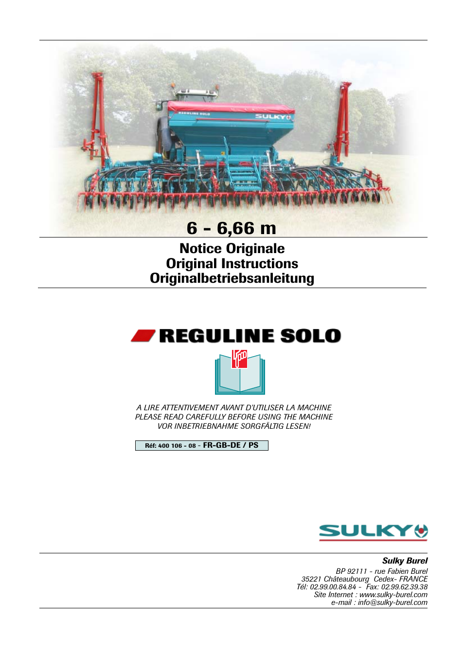 Sulky Reguline Solo User Manual | 111 pages