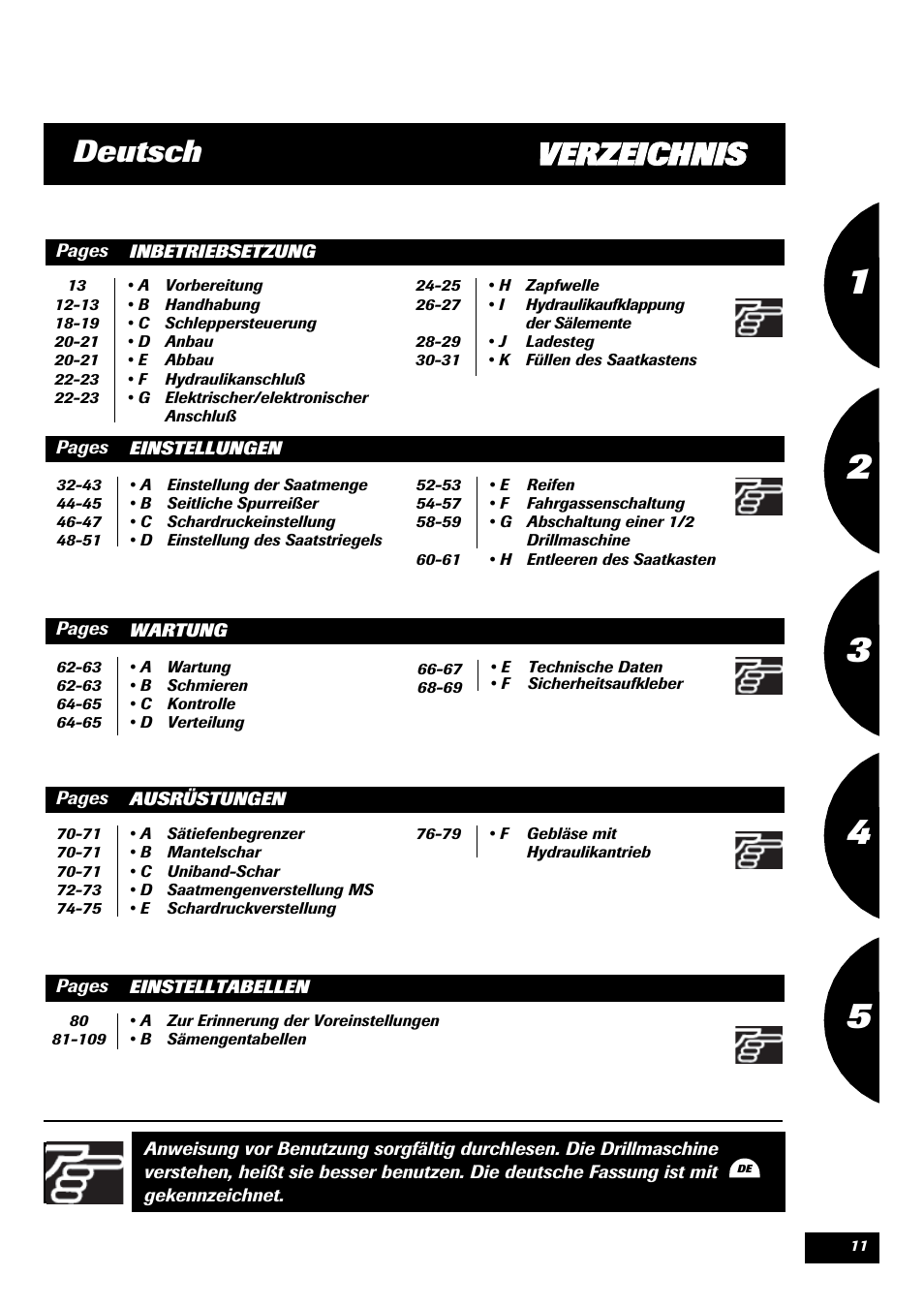 Verzeichnis deutsch | Sulky Reguline Solo User Manual | Page 13 / 111