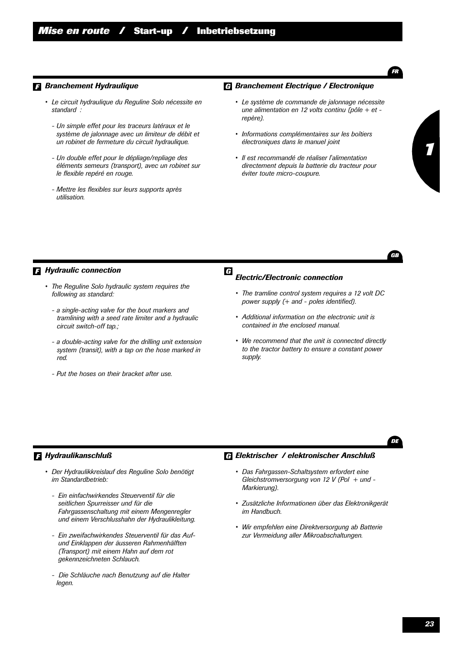 Mise en route, Start-up, Inbetriebsetzung | Sulky Reguline Solo User Manual | Page 25 / 111