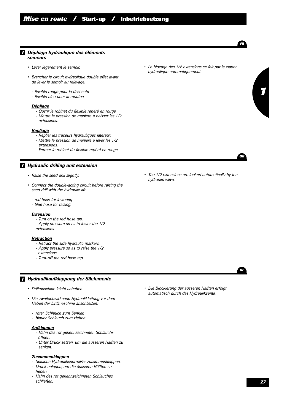 Mise en route, Start-up, Inbetriebsetzung | Sulky Reguline Solo User Manual | Page 29 / 111