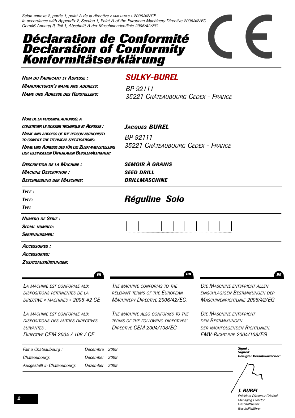 Réguline solo, Sulky-burel, Burel | Sulky Reguline Solo User Manual | Page 4 / 111