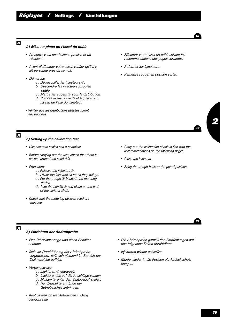 Réglages, Settings, Einstellungen | Sulky Reguline Solo User Manual | Page 41 / 111