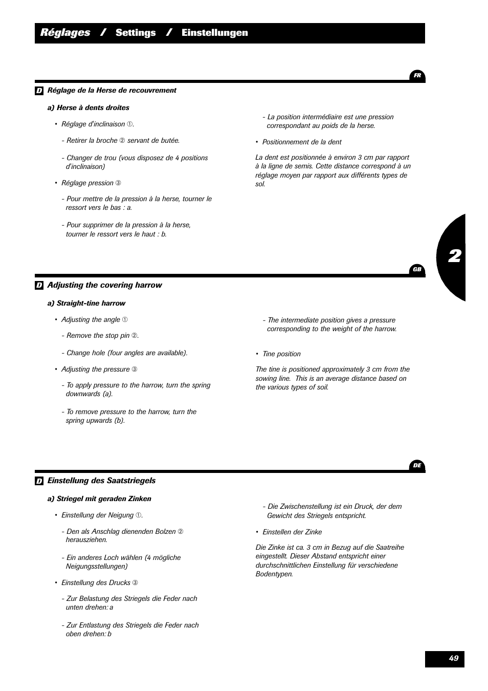 Réglages, Settings, Einstellungen | Sulky Reguline Solo User Manual | Page 51 / 111
