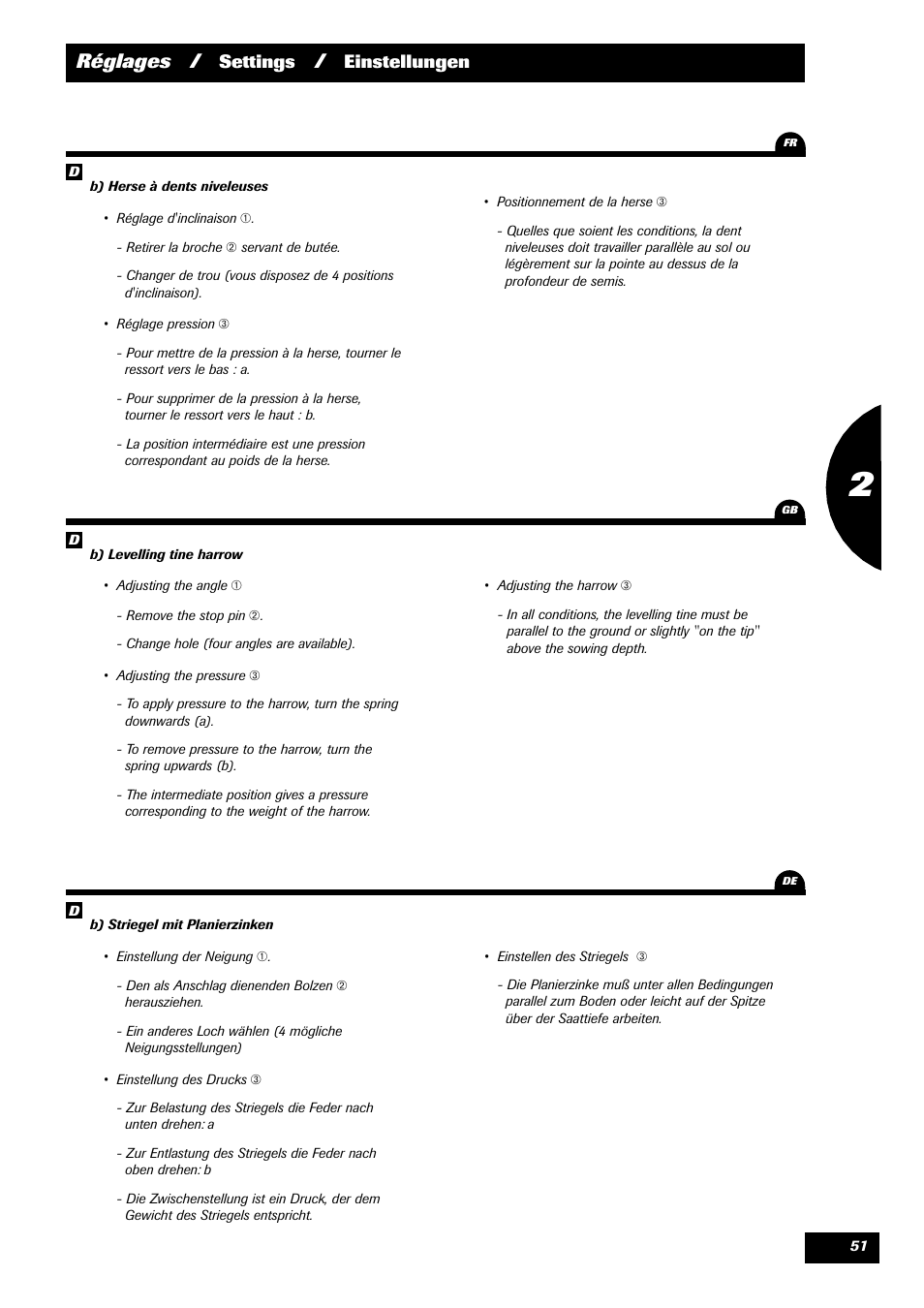 Réglages, Settings, Einstellungen | Sulky Reguline Solo User Manual | Page 53 / 111