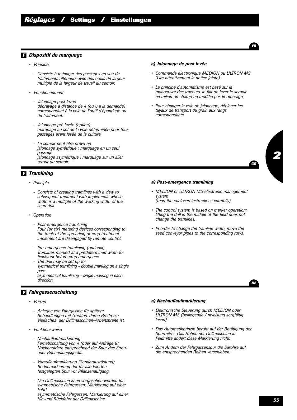 Réglages, Settings, Einstellungen | Sulky Reguline Solo User Manual | Page 57 / 111