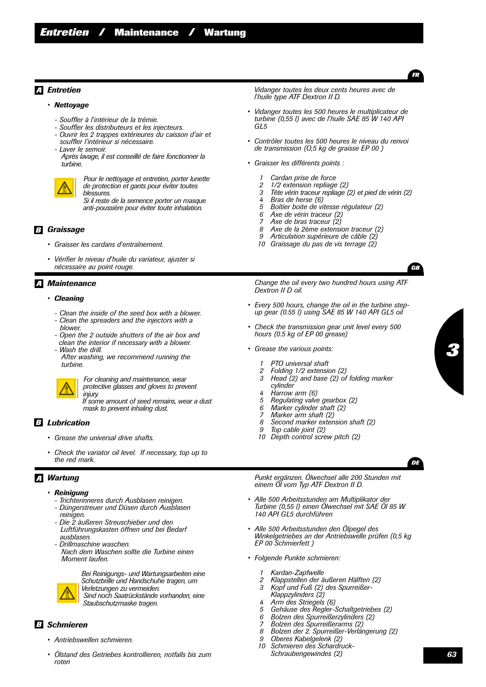 Entretien, Maintenance, Wartung | Sulky Reguline Solo User Manual | Page 65 / 111