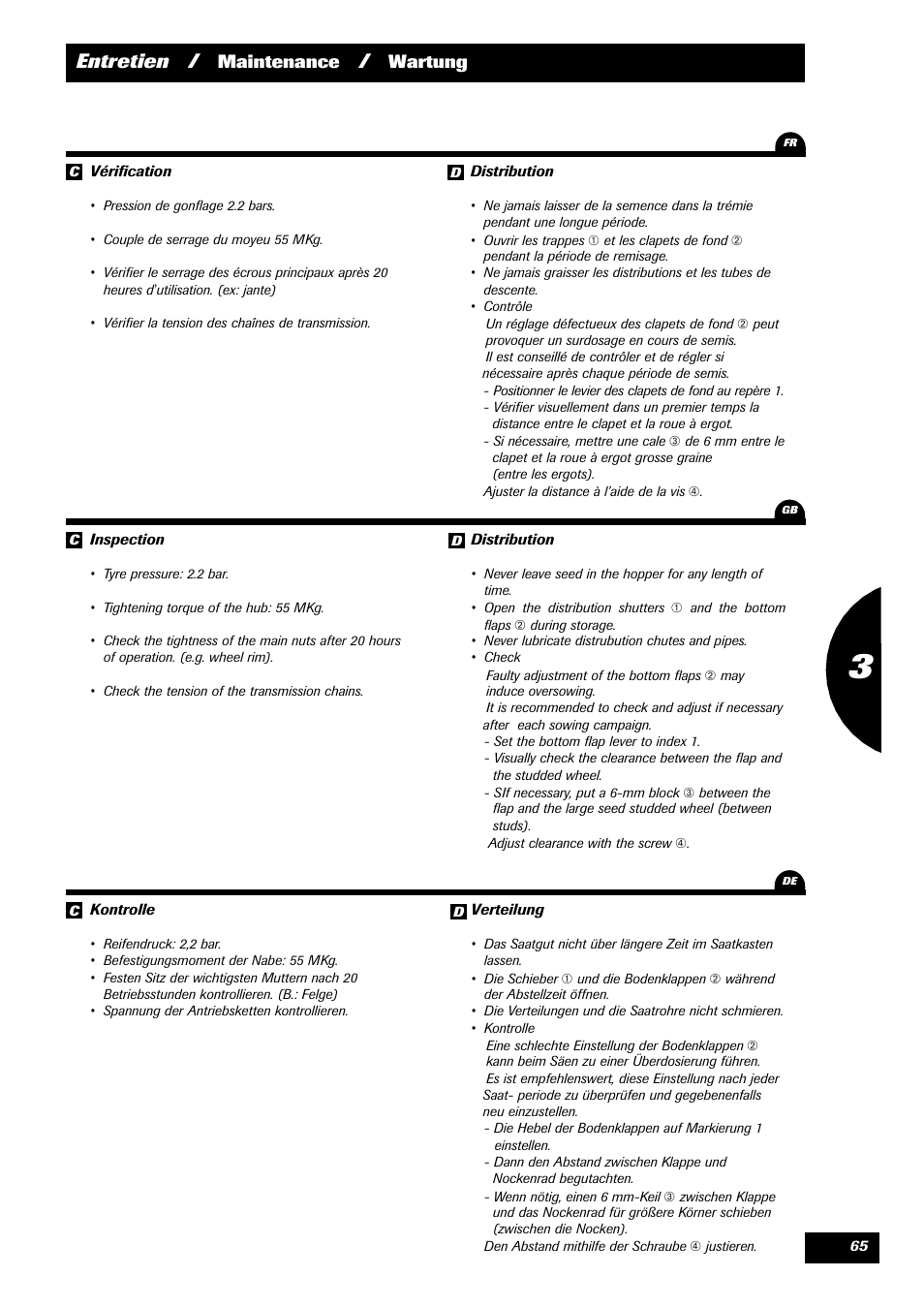 Entretien, Maintenance, Wartung | Sulky Reguline Solo User Manual | Page 67 / 111