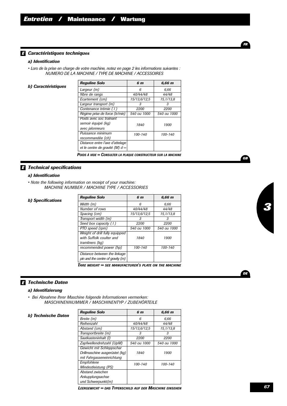 Entretien, Maintenance, Wartung | Sulky Reguline Solo User Manual | Page 69 / 111
