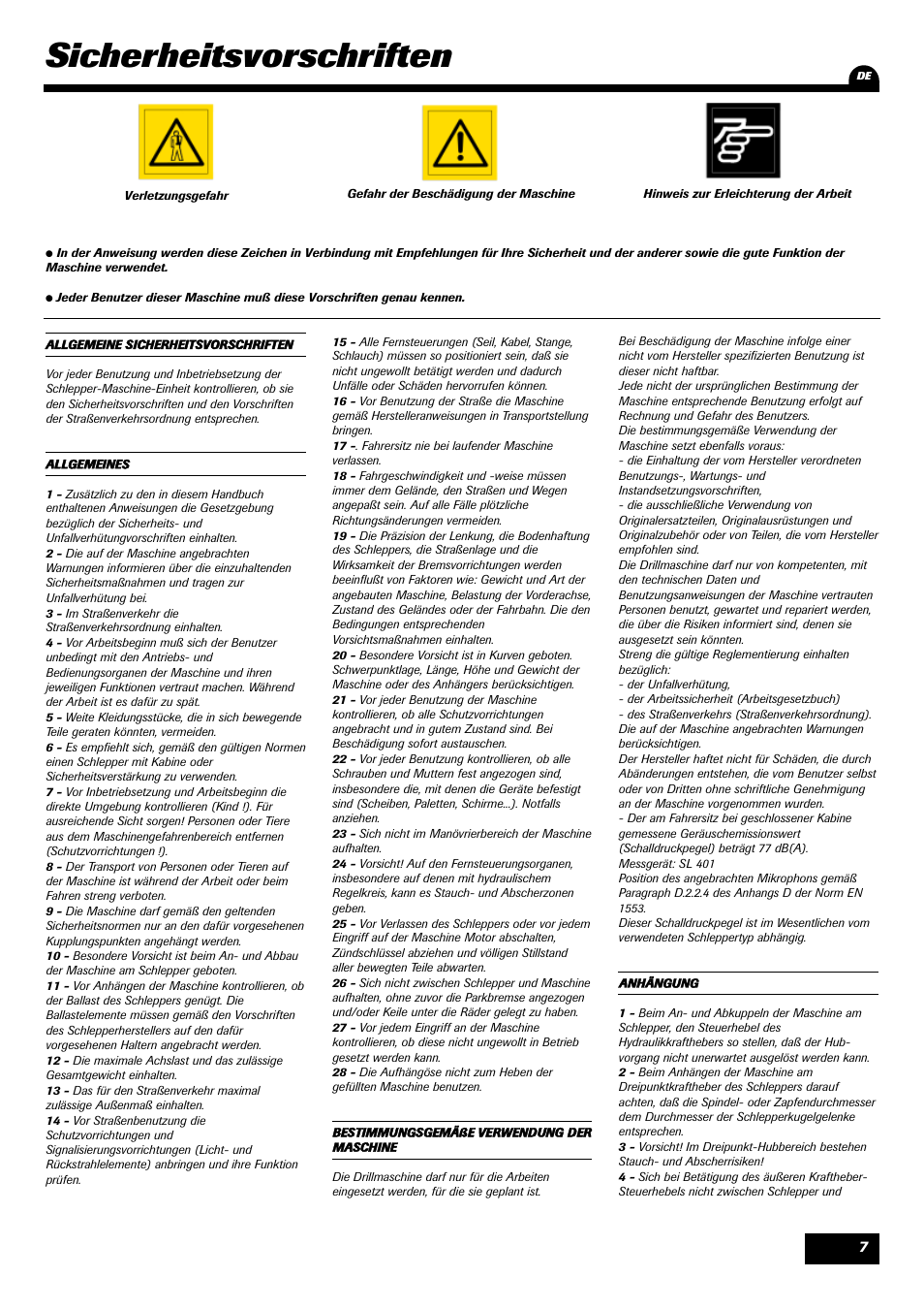 Sicherheitsvorschriften | Sulky Reguline Solo User Manual | Page 9 / 111